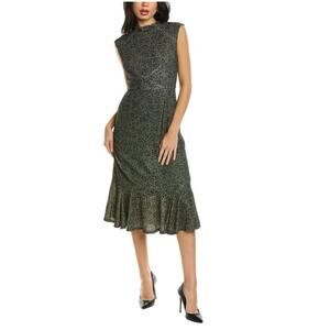 Hutch Women Kari Midi Dress Sz. Med Green Cheetah Print Slinky Sexy Sleeveless